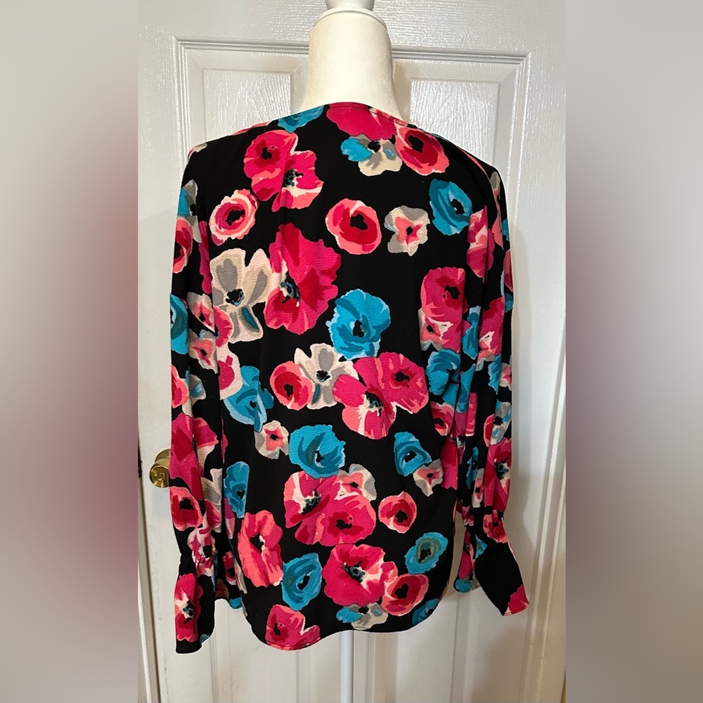 Juicy Couture black blue pink floral top summer  tropical colorful size large - Picture 7 of 10